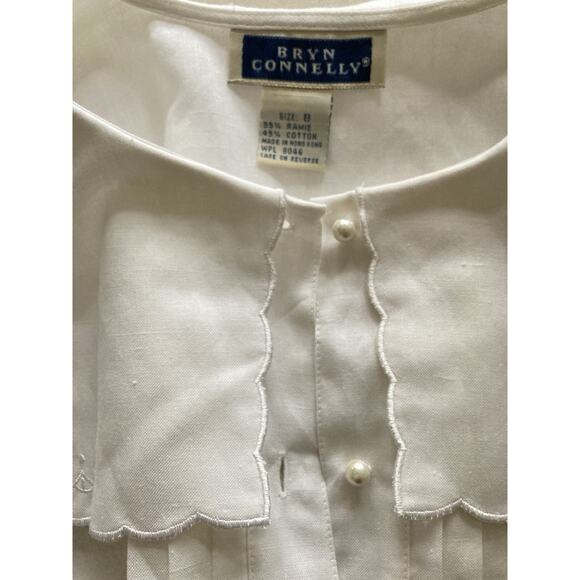 Vintage 80s 90s White Cotton Pan Collar Cottage Preppy Victorian Blouse M/8 - Picture 6 of 6